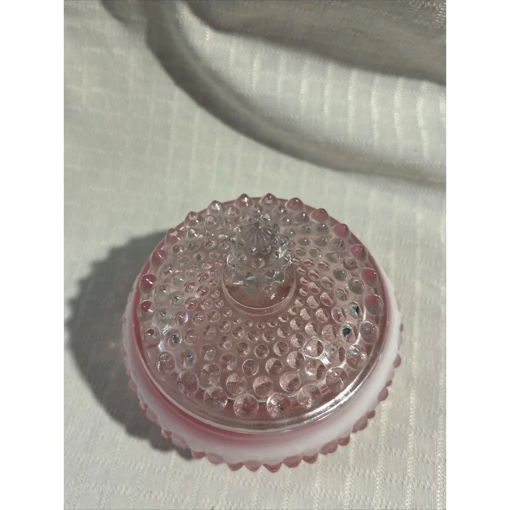 Vintage Fenton Opalescent Cranberry Hobnail Vanity Dresser Powder Box